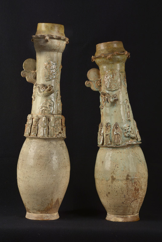  DOS ANTIGUAS URNAS FUNERARIAS 'QINGBAI' DINASTIAS SONG-YUAN.
