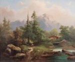 Lote 146: FIRMA ILEGIBLE 'PAISAJE DEL TIROL CON CABAÑA Y CURSO DE AGUA'