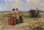 Lote 125: ZAPATER RODRIGUEZ, Juan José 'ESCENA CON FLORISTAS. FONDO DE PAISAJE'