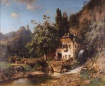 Lote 129: JANSEN, Joseph  'PAISAJE CON RIO Y CONSTRUCCION'
