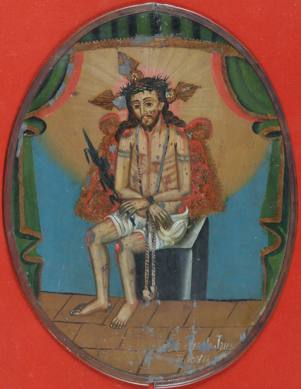 ANONIMO: TRES ANTIGUAS PINTURAS COLONIALES SOBRE CHAPA. 