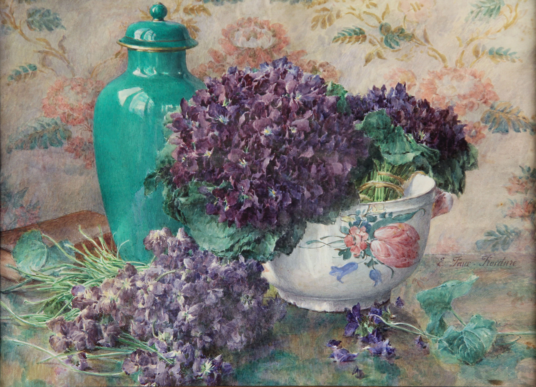 FAUX-FROIDURE, Mme. Eugénie Juliette    'POTICHE, CENTRO DE PORCELANA Y VIOLETAS'