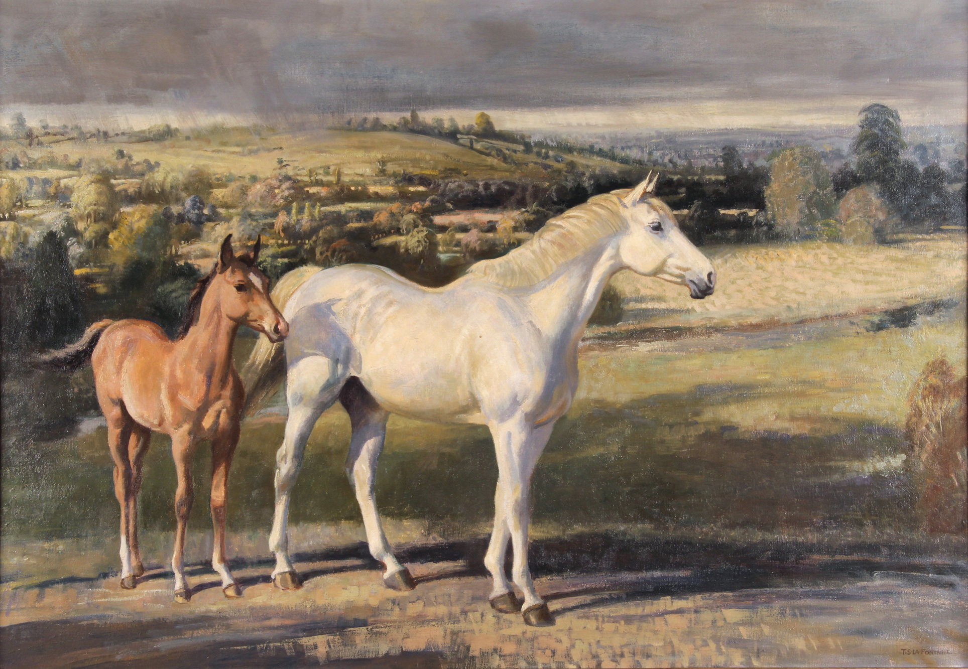 LA FONTAINE, Thomas Sherwood 'YEGUA Y POTRILLO EN UN FONDO DE PAISAJE'