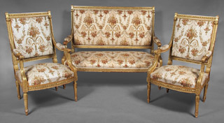 Lote 117: SOFA Y DOS SILLONES FRANCESES DE ESTILO LUIS XVI.  SOFA Y DOS SILLONES FRANCESES DE ESTILO LUIS XVI. 