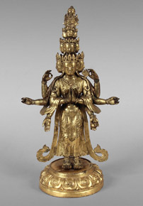 Lote 328: ANTIGUA FIGURA TIBETANA AVALOKITESHVARA DE BRONCE DORADO. ANTIGUA FIGURA TIBETANA AVALOKITESHVARA DE BRONCE DORADO.