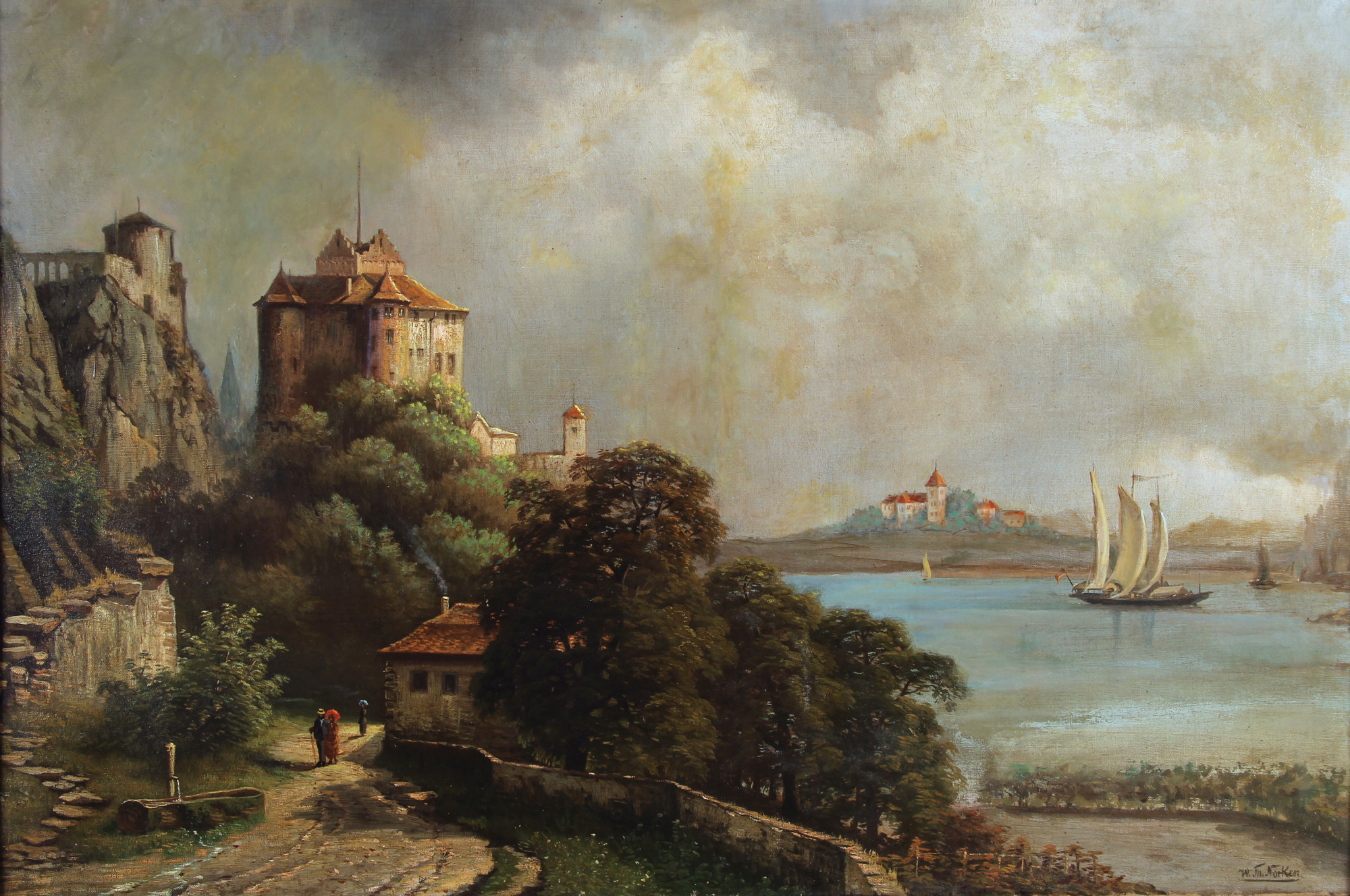NOCKEN, Wilhelm Theodor 'PAISAJE LACUSTRE CON CONTRUCCIONES' 