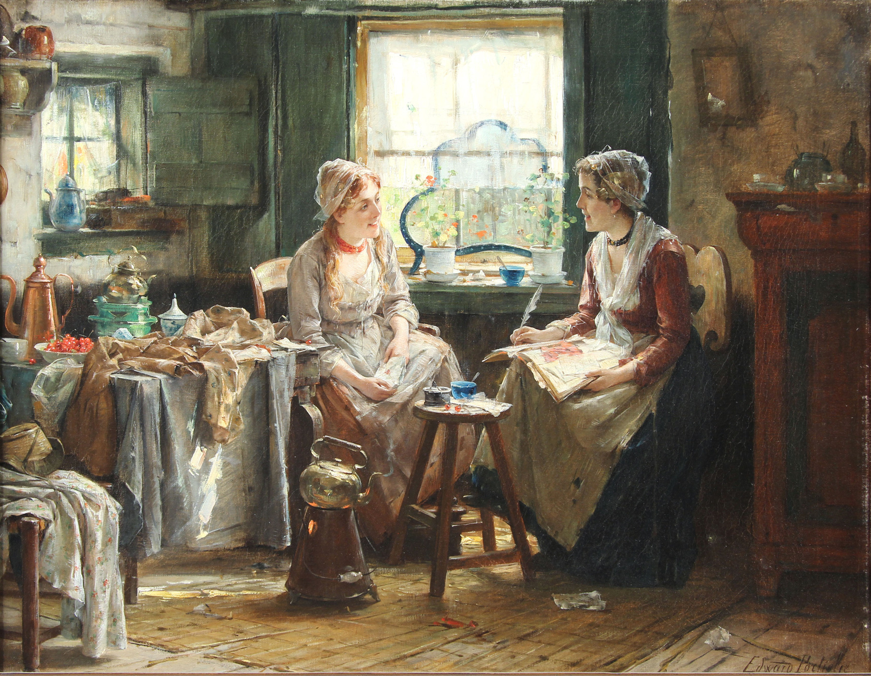 PORTIELJE, Edward Antoon 'INTERIOR CON MUJERES' 