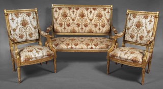 Lote 156: SOFA Y DOS SILLONES FRANCESES DE ESTILO LUIS XVI.  SOFA Y DOS SILLONES FRANCESES DE ESTILO LUIS XVI. 