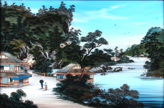 Lote 88: ANTIGUA PINTURA ORIENTAL BAJO VIDRIO.  ANTIGUA PINTURA ORIENTAL BAJO VIDRIO. 