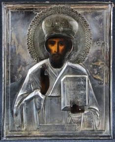 Lote 484: ANTIGUO ICONO RUSO CON IMAGEN DE SAN NICOLAS. ANTIGUO ICONO RUSO CON IMAGEN DE SAN NICOLAS.