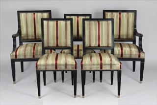 Lote 158: DOS SILLONES Y CUATRO SILLAS DE LA CASA JANSEN PARA COMEDOR. DOS SILLONES Y CUATRO SILLAS DE LA CASA JANSEN PARA COMEDOR.